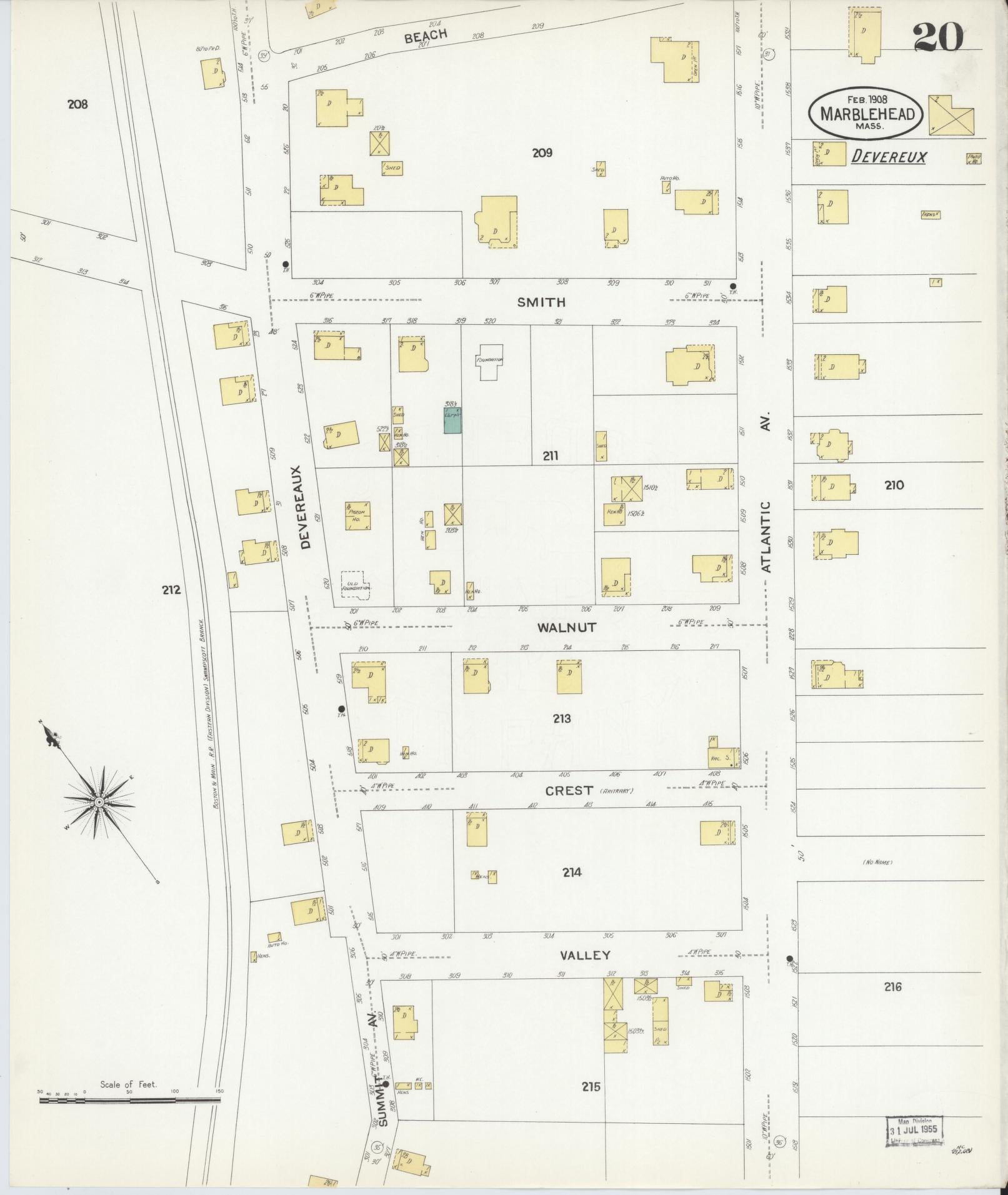Sanborn Fire Insurance Map from Marblehead, Essex County, Massachusetts (1908), Sheet #0020 - Historic Sanborn Fire Insurance Map Print, vintage old map wall art, antique decor, genealogy gift, Massachusetts Massachusetts map