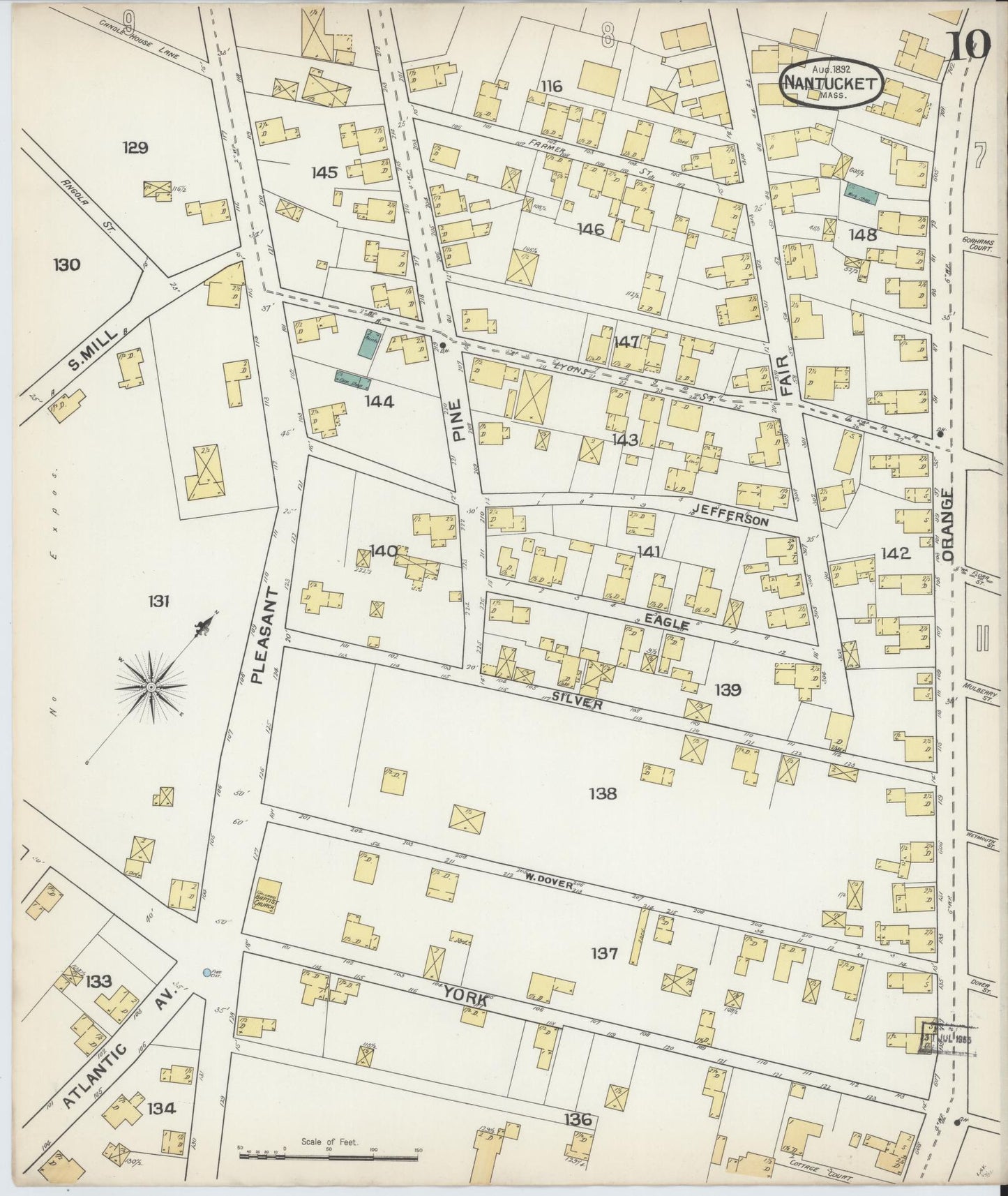Sanborn Fire Insurance Map from Nantucket, Nantucket County, Massachusetts (1892), Sheet #0010 - Historic Sanborn Fire Insurance Map Print, vintage old map wall art, antique decor, genealogy gift, Massachusetts Massachusetts map