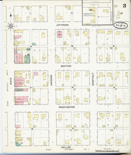 Sanborn Fire Insurance Map from Albia, Monroe County, Iowa (1891), Sheet #0003 - Historic Sanborn Fire Insurance Map Print, vintage old map wall art