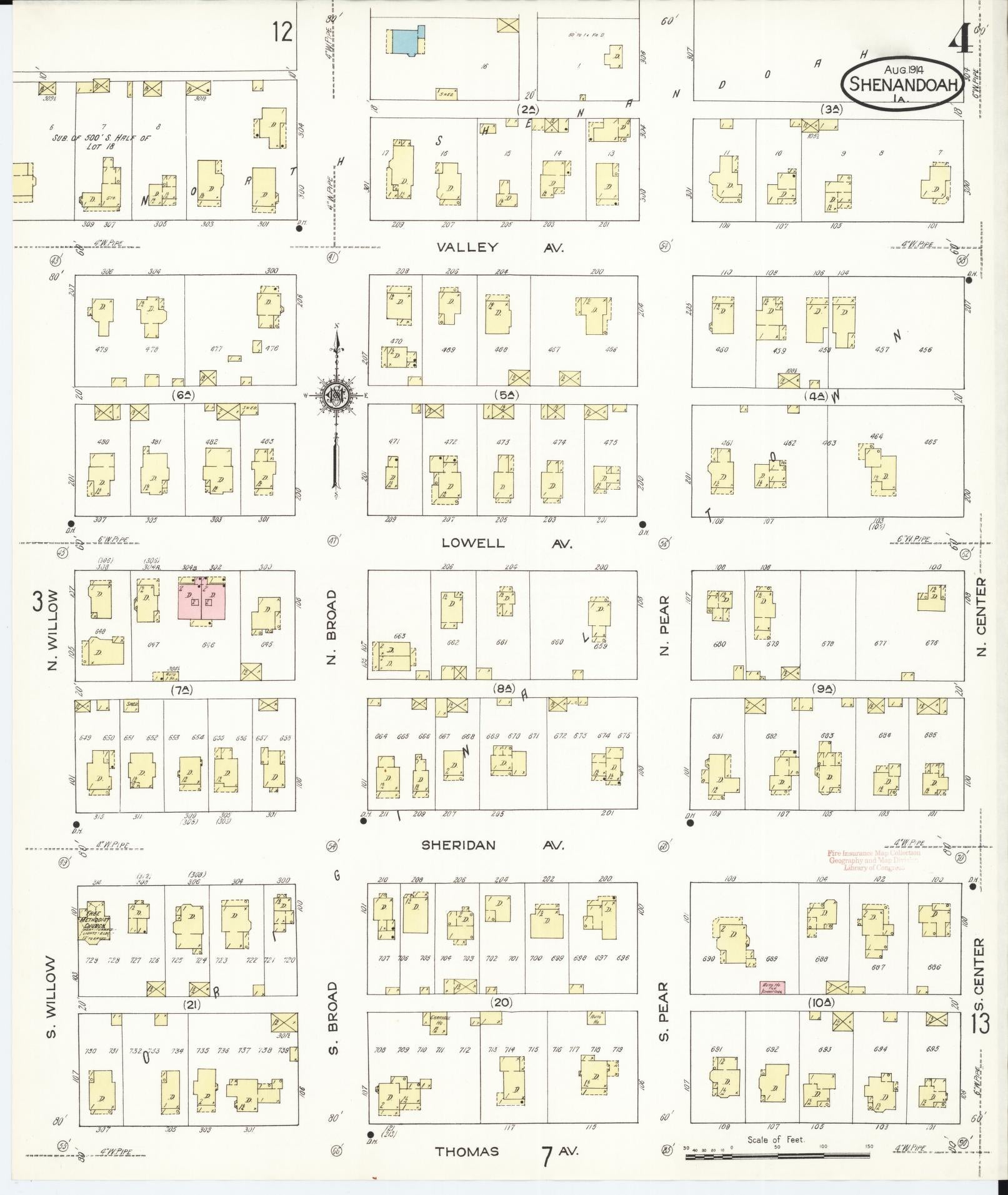 Sanborn Fire Insurance Map from Shenandoah, Page County, Iowa (1914), Sheet #0004 - Historic Sanborn Fire Insurance Map Print, vintage old map wall art