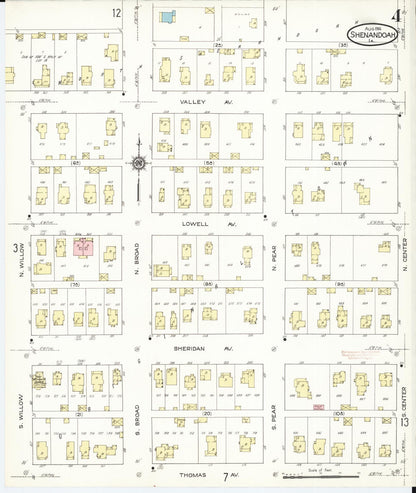 Sanborn Fire Insurance Map from Shenandoah, Page County, Iowa (1914), Sheet #0004 - Historic Sanborn Fire Insurance Map Print, vintage old map wall art