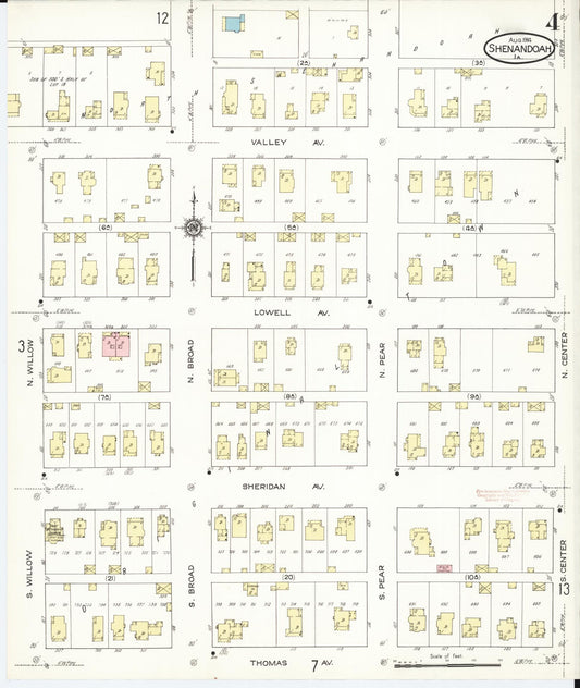 Sanborn Fire Insurance Map from Shenandoah, Page County, Iowa (1914), Sheet #0004 - Historic Sanborn Fire Insurance Map Print, vintage old map wall art