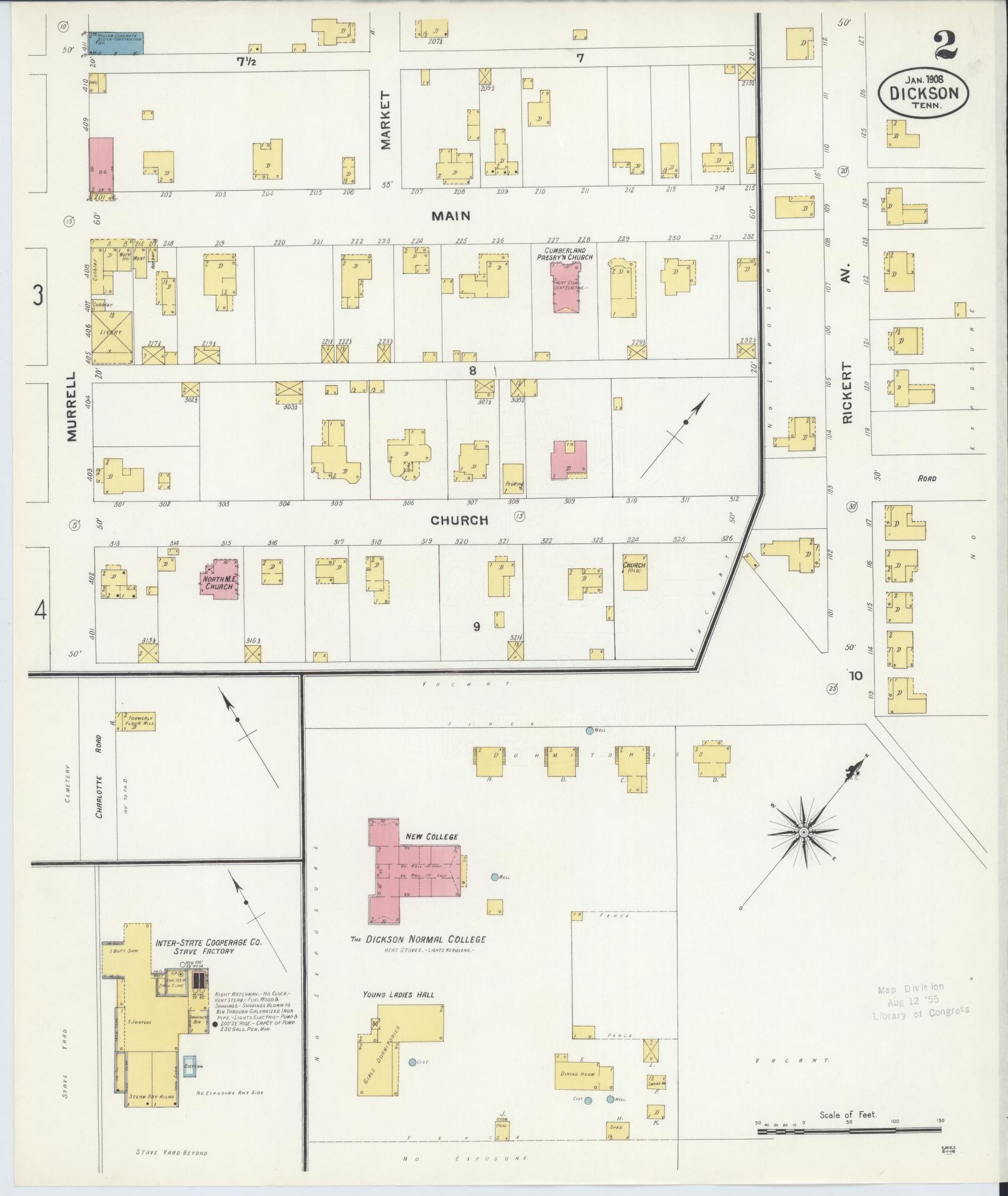 Sanborn Fire Insurance Map from Dickson, Dickson County, Tennessee (1908), Sheet #0002 - Historic Sanborn Fire Insurance Map Print, vintage old map wall art, antique decor, genealogy gift, Tennessee Tennessee map