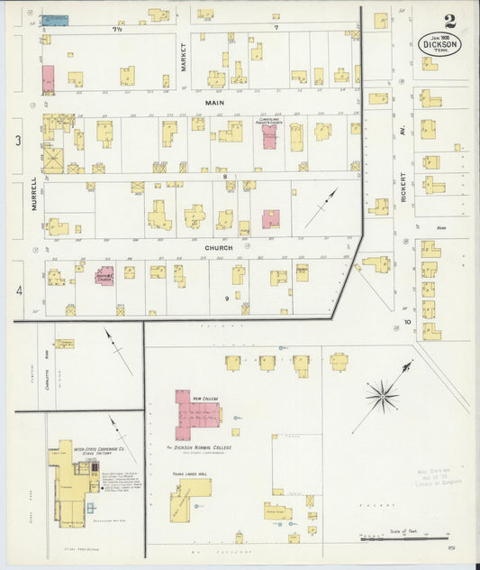 Sanborn Fire Insurance Map from Dickson, Dickson County, Tennessee (1908), Sheet #0002 - Historic Sanborn Fire Insurance Map Print, vintage old map wall art, antique decor, genealogy gift, Tennessee Tennessee map