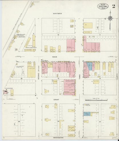 Sanborn Fire Insurance Map from Sentinel, Wasbita County, Oklahoma (1913), Sheet #0002 - Complete Map Set gallery image, historic Sanborn map, vintage wall art, Oklahoma Oklahoma