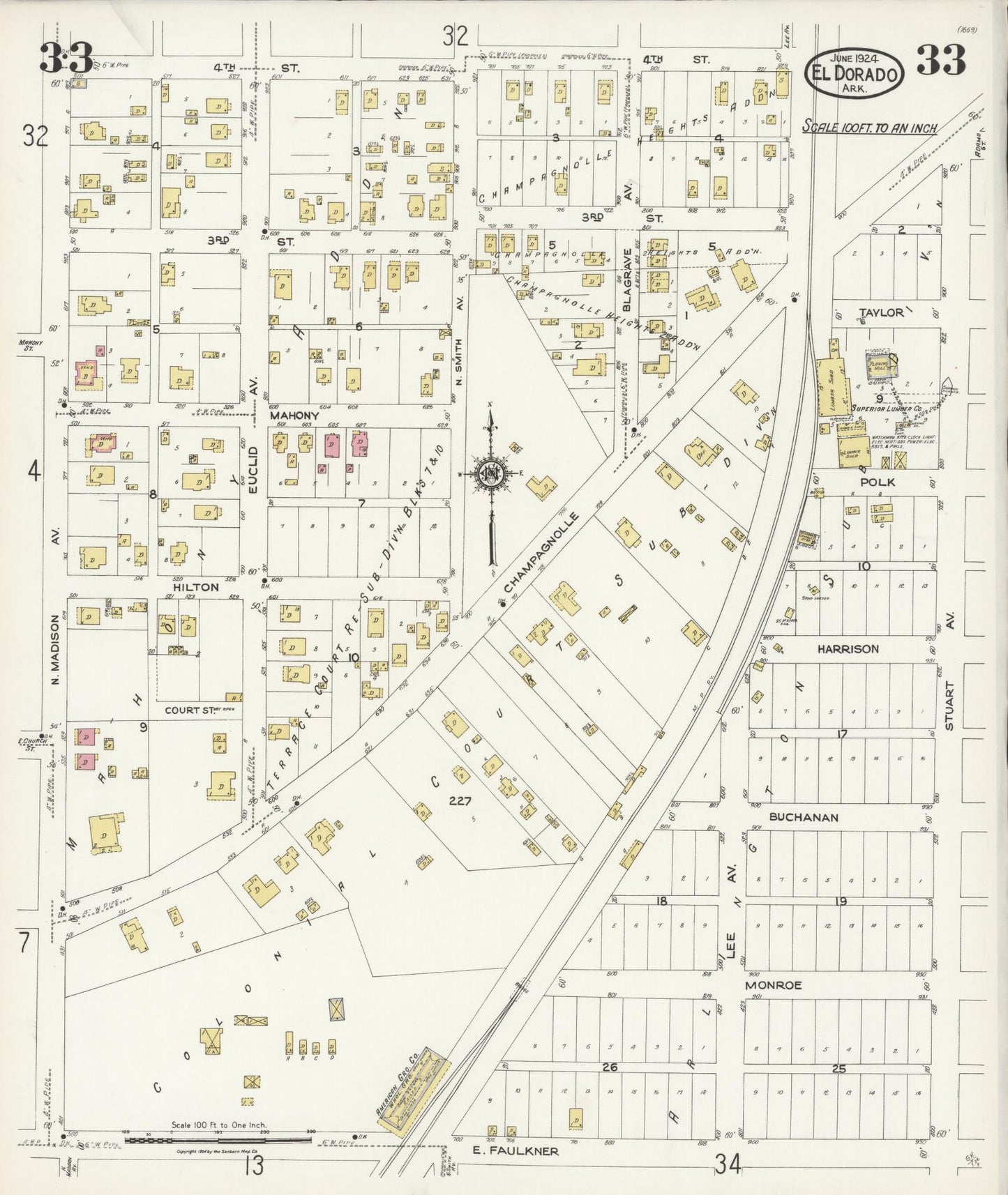 Sanborn Fire Insurance Map from El Dorado, Union County, Arkansas (1924), Sheet #0033 - Complete Map Set gallery image, historic Sanborn map, vintage wall art, Arkansas Arkansas