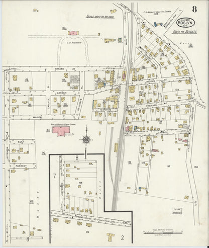 Sanborn Fire Insurance Map from Roslyn, Nassau County, New York (1920), Sheet #0008 - Historic Sanborn Fire Insurance Map Print, vintage old map wall art, antique decor, genealogy gift, New York New York map