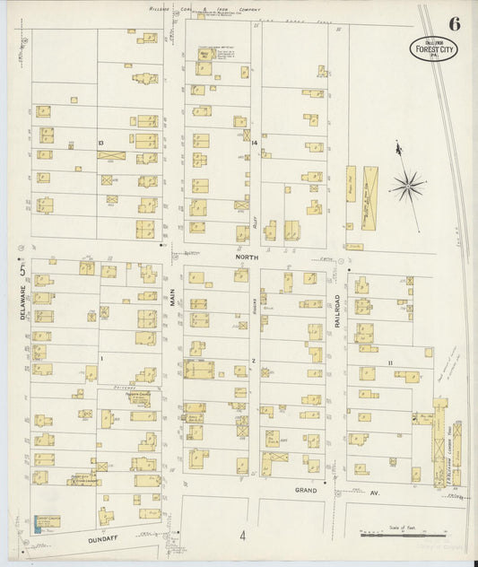 Sanborn Fire Insurance Map from Forest City, Susquehanna County, Pennsylvania (1908), Sheet #0006 - Historic Sanborn Fire Insurance Map Print, vintage old map wall art, antique decor, genealogy gift, Pennsylvania Pennsylvania map