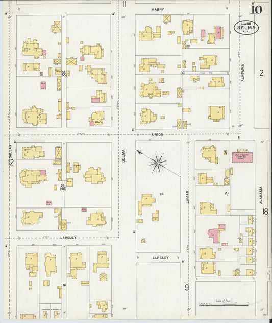 Sanborn Fire Insurance Map from Selma, Dallas County, Alabama (1903), Sheet #0010 - Historic Sanborn Fire Insurance Map Print, vintage old map wall art, antique decor, genealogy gift, Alabama Alabama map