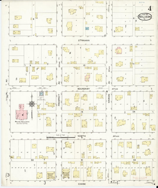 Sanborn Fire Insurance Map from Malvern, Mills County, Iowa (1914), Sheet #0004 - Historic Sanborn Fire Insurance Map Print, vintage old map wall art