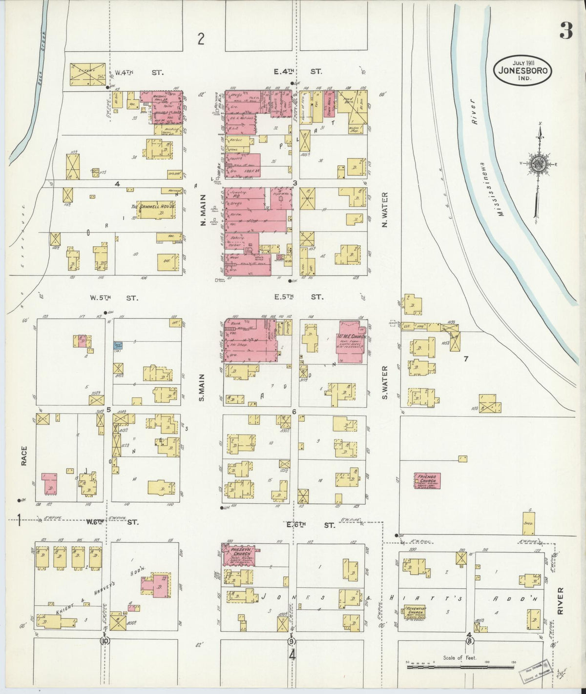 Sanborn Fire Insurance Map from Jonesboro, Grant County, Indiana (1911), Sheet #0003 - Historic Sanborn Fire Insurance Map Print, vintage old map wall art, antique decor, genealogy gift, Indiana Indiana map