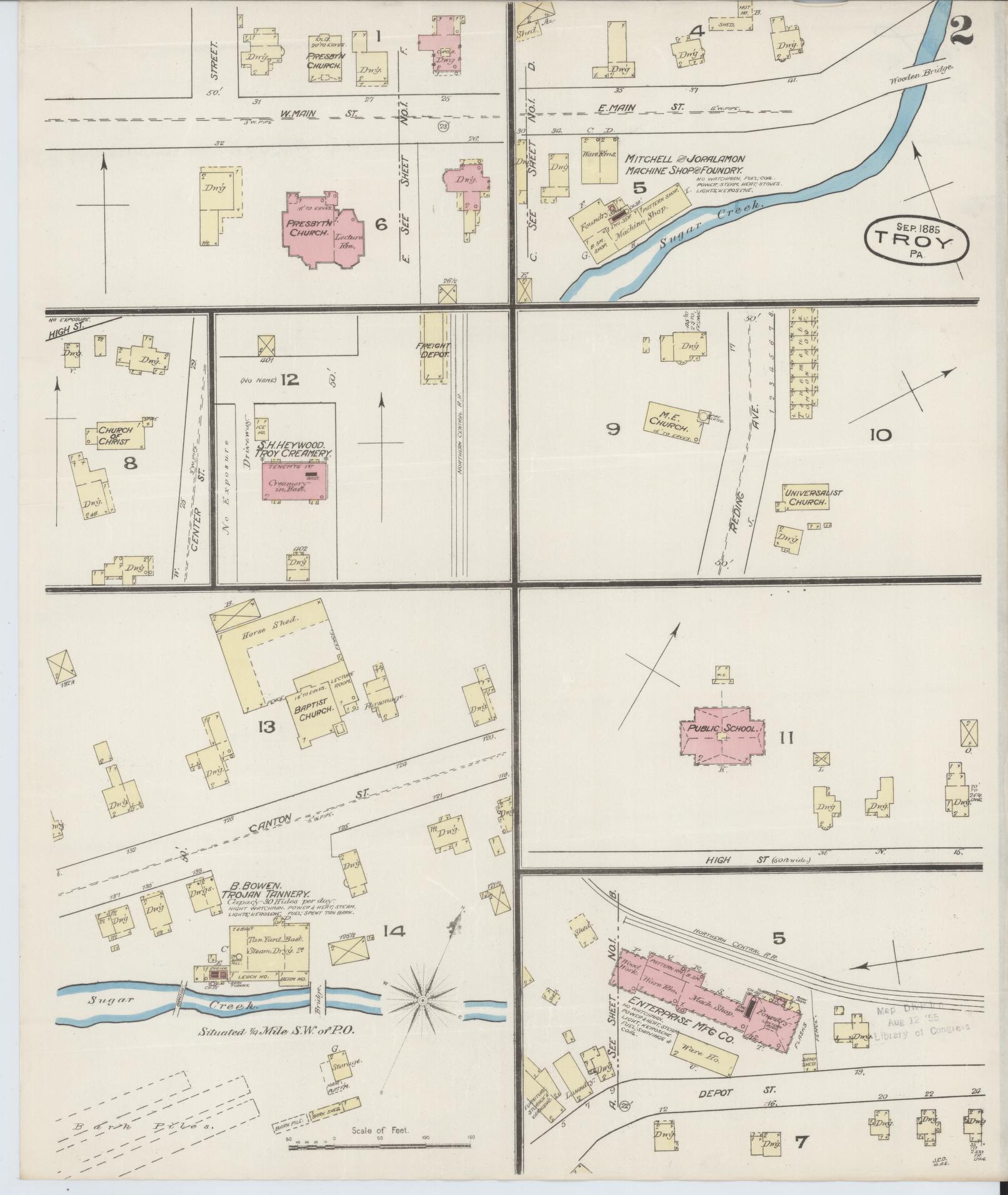 Sanborn Fire Insurance Map from Troy, Bradford County, Pennsylvania (1885), Sheet #0002 - Complete Map Set gallery image, historic Sanborn map, vintage wall art, Pennsylvania Pennsylvania