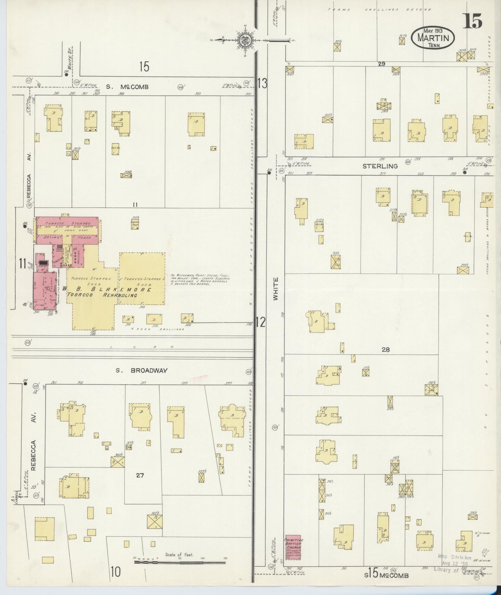 Sanborn Fire Insurance Map from Martin, Weakley County, Tennessee (1913), Sheet #0015 - Complete Map Set gallery image, historic Sanborn map, vintage wall art, Tennessee Tennessee