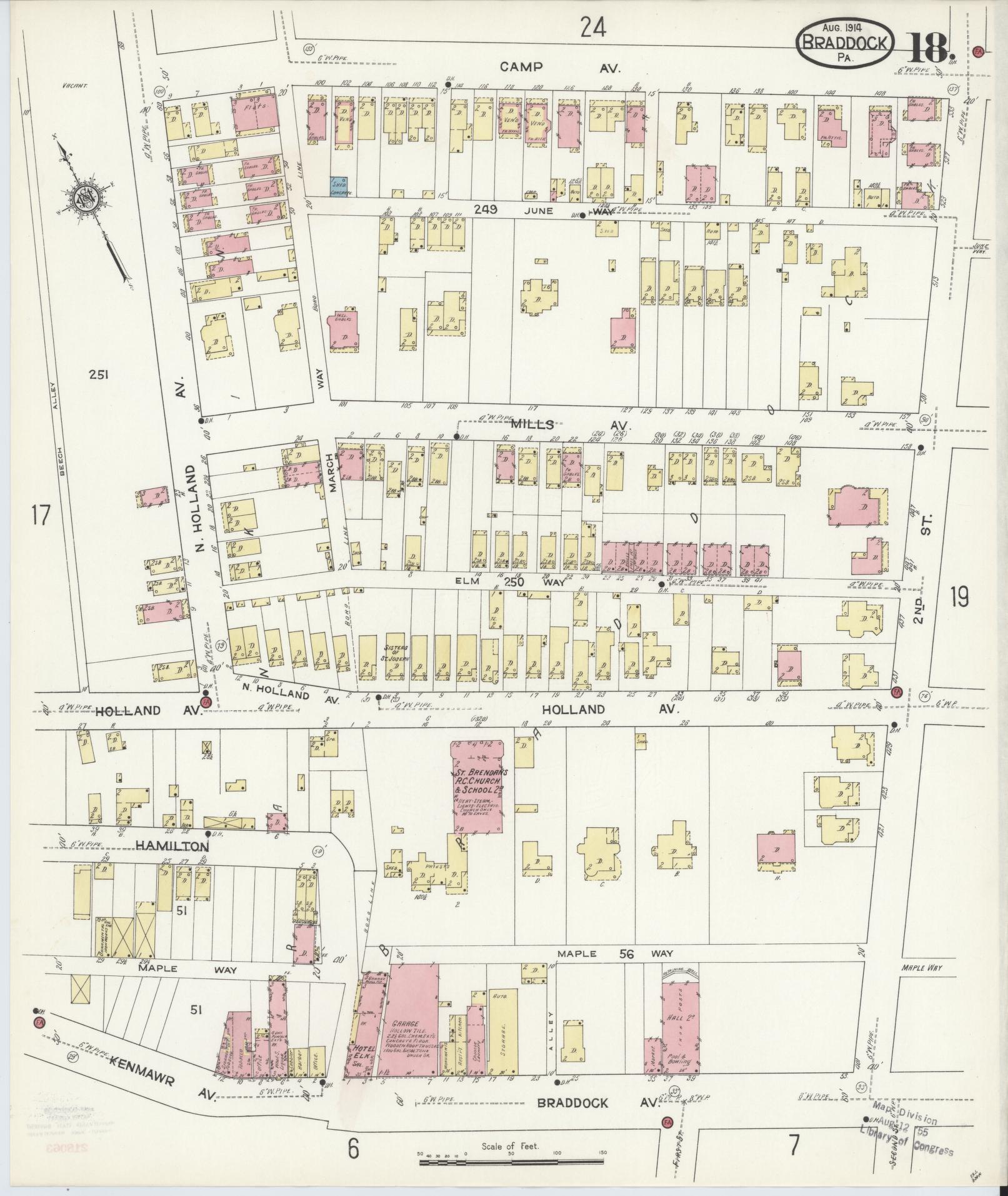 Sanborn Fire Insurance Map from Braddock, Allegheny County, Pennsylvania (1914), Sheet #0018 - Historic Sanborn Fire Insurance Map Print, vintage old map wall art, antique decor, genealogy gift, Pennsylvania Pennsylvania map