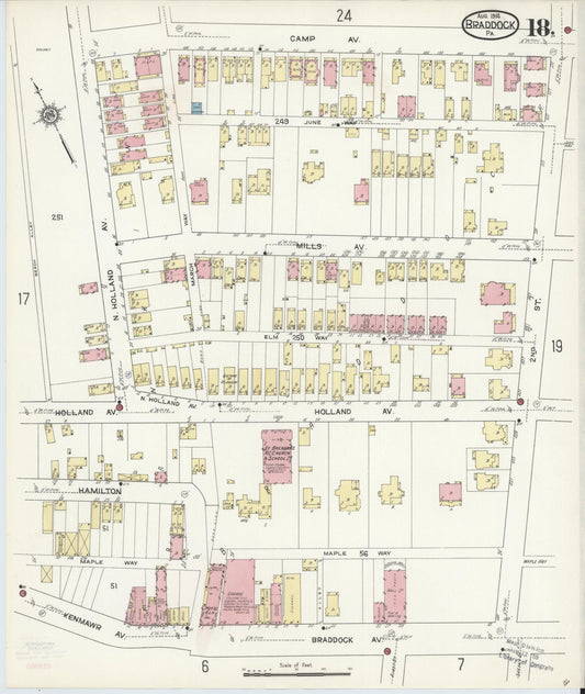 Sanborn Fire Insurance Map from Braddock, Allegheny County, Pennsylvania (1914), Sheet #0018 - Historic Sanborn Fire Insurance Map Print, vintage old map wall art, antique decor, genealogy gift, Pennsylvania Pennsylvania map