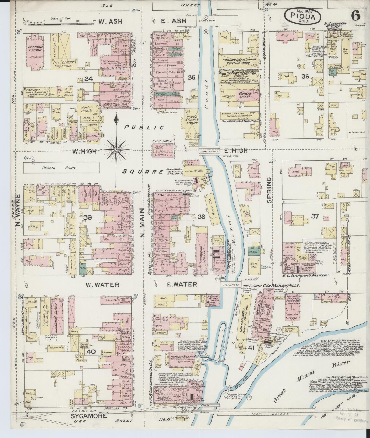 Sanborn Fire Insurance Map from Piqua, Miami County, Ohio (1887), Sheet #0006 - Historic Sanborn Fire Insurance Map Print, vintage old map wall art, antique decor, genealogy gift, Ohio Ohio map