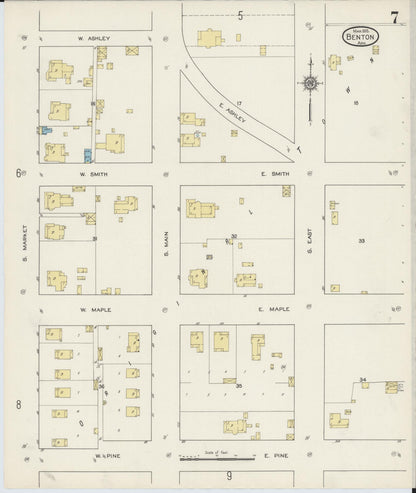 Sanborn Fire Insurance Map from Benton, Saline County, Arkansas (1915), Sheet #0007 - Complete Map Set gallery image, historic Sanborn map, vintage wall art, Arkansas Arkansas