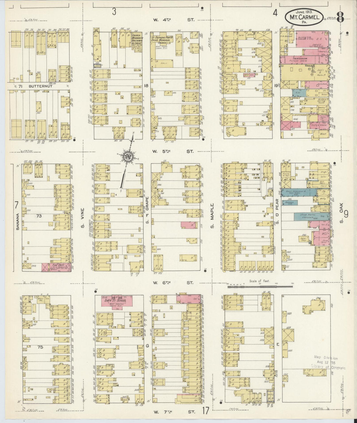 Sanborn Fire Insurance Map from Mount Carmel, Northumberland County, Pennsylvania (1913), Sheet #0008 - Complete Map Set gallery image, historic Sanborn map, vintage wall art, Pennsylvania Pennsylvania