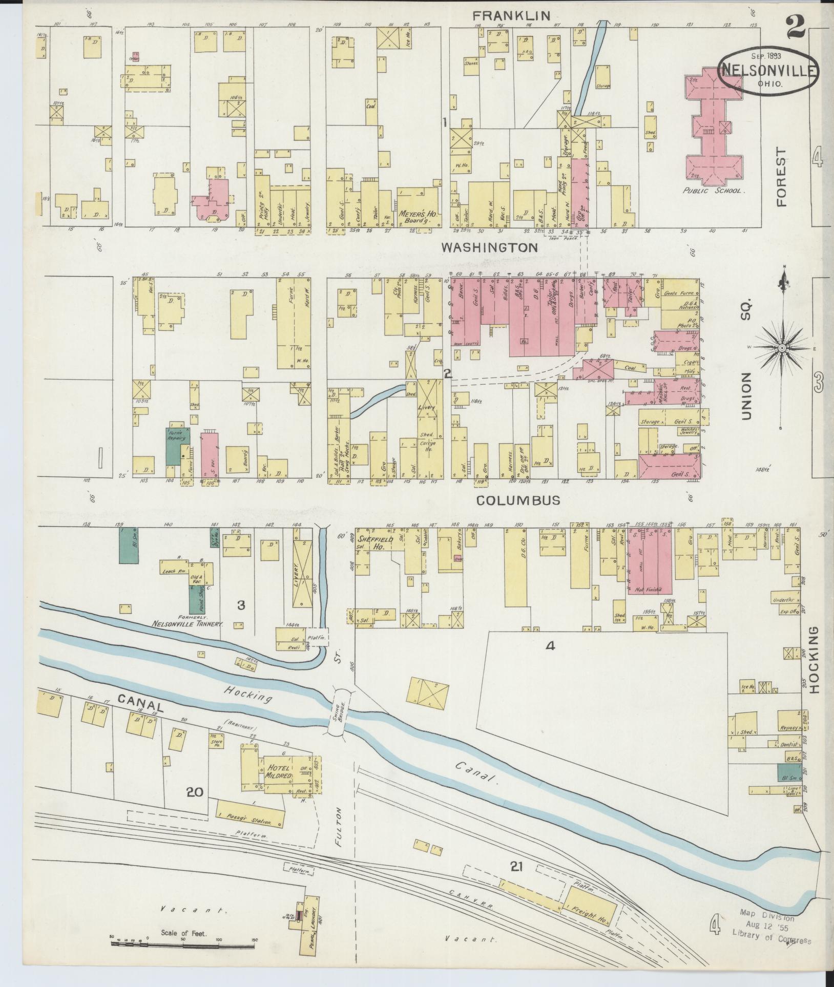 Sanborn Fire Insurance Map from Nelsonville, Athens County, Ohio (1893), Sheet #0002 - Historic Sanborn Fire Insurance Map Print, vintage old map wall art, antique decor, genealogy gift, Ohio Ohio map