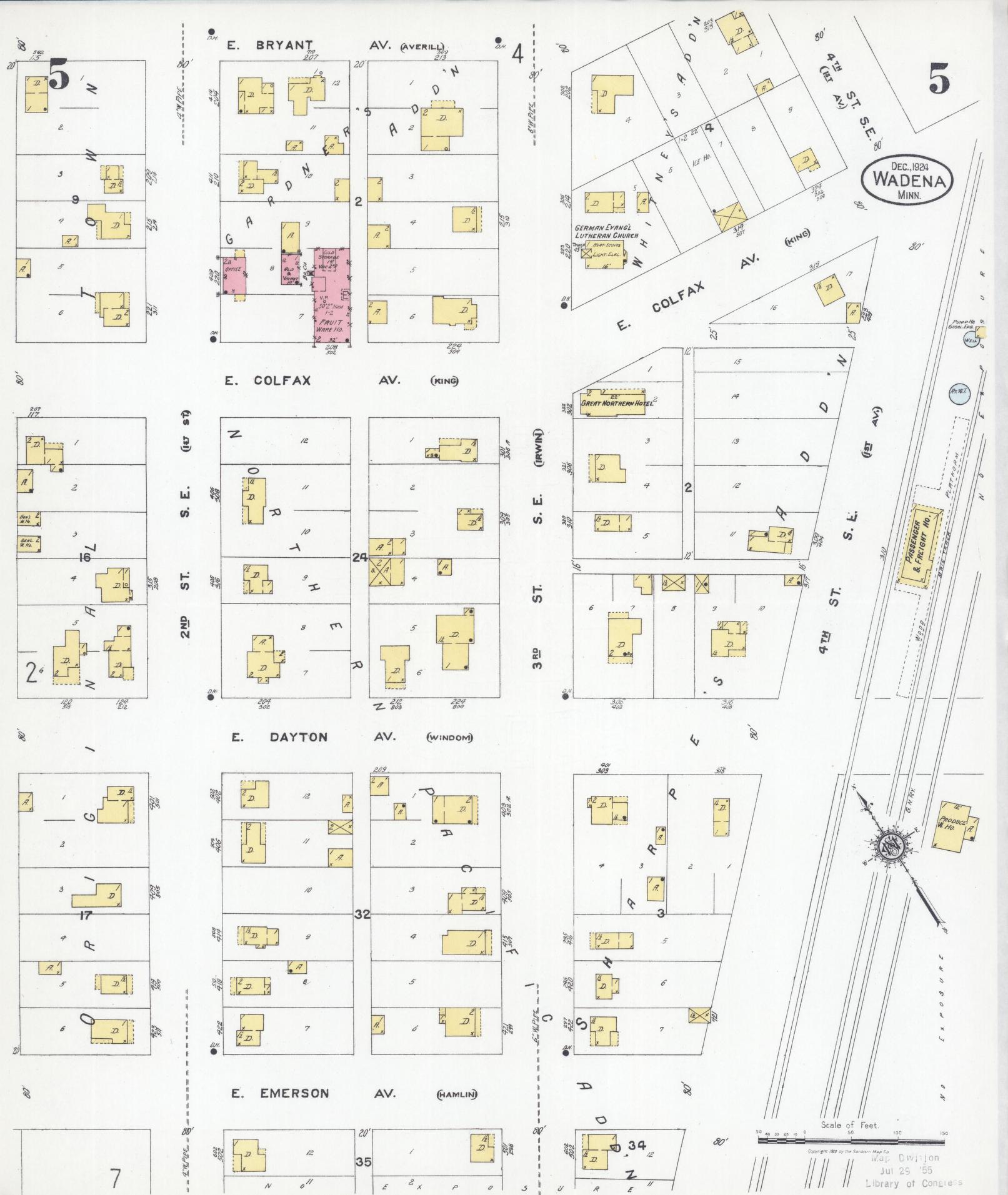 Sanborn Fire Insurance Map from Wadena, Wadena County, Minnesota (1924), Sheet #0005 - Complete Map Set gallery image, historic Sanborn map, vintage wall art, Minnesota Minnesota