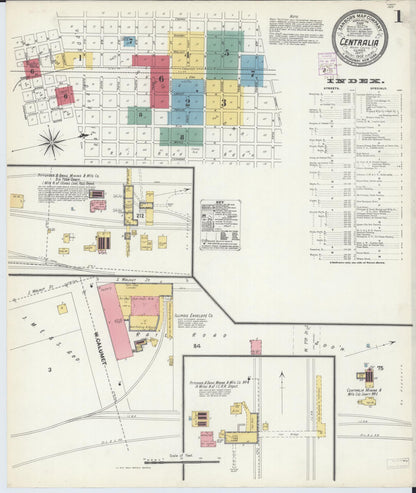 Sanborn Fire Insurance Map from Centralia, Marion, Clinton, Jefferson, and Washington Counties, Illinois (1902), Sheet #0001 - Complete Map Set gallery image, historic Sanborn map, vintage wall art, Illinois Illinois