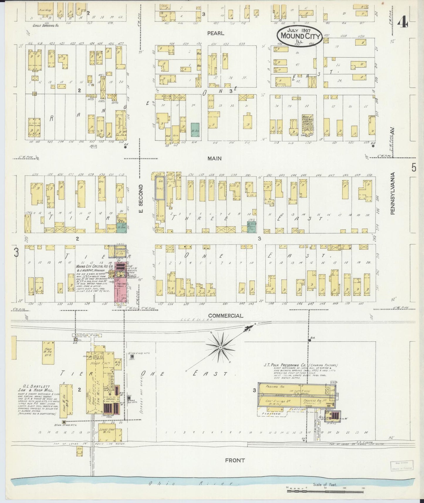 Sanborn Fire Insurance Map from Mound City, Pulaski County, Illinois (1907), Sheet #0004 - Complete Map Set gallery image, historic Sanborn map, vintage wall art, Illinois Illinois