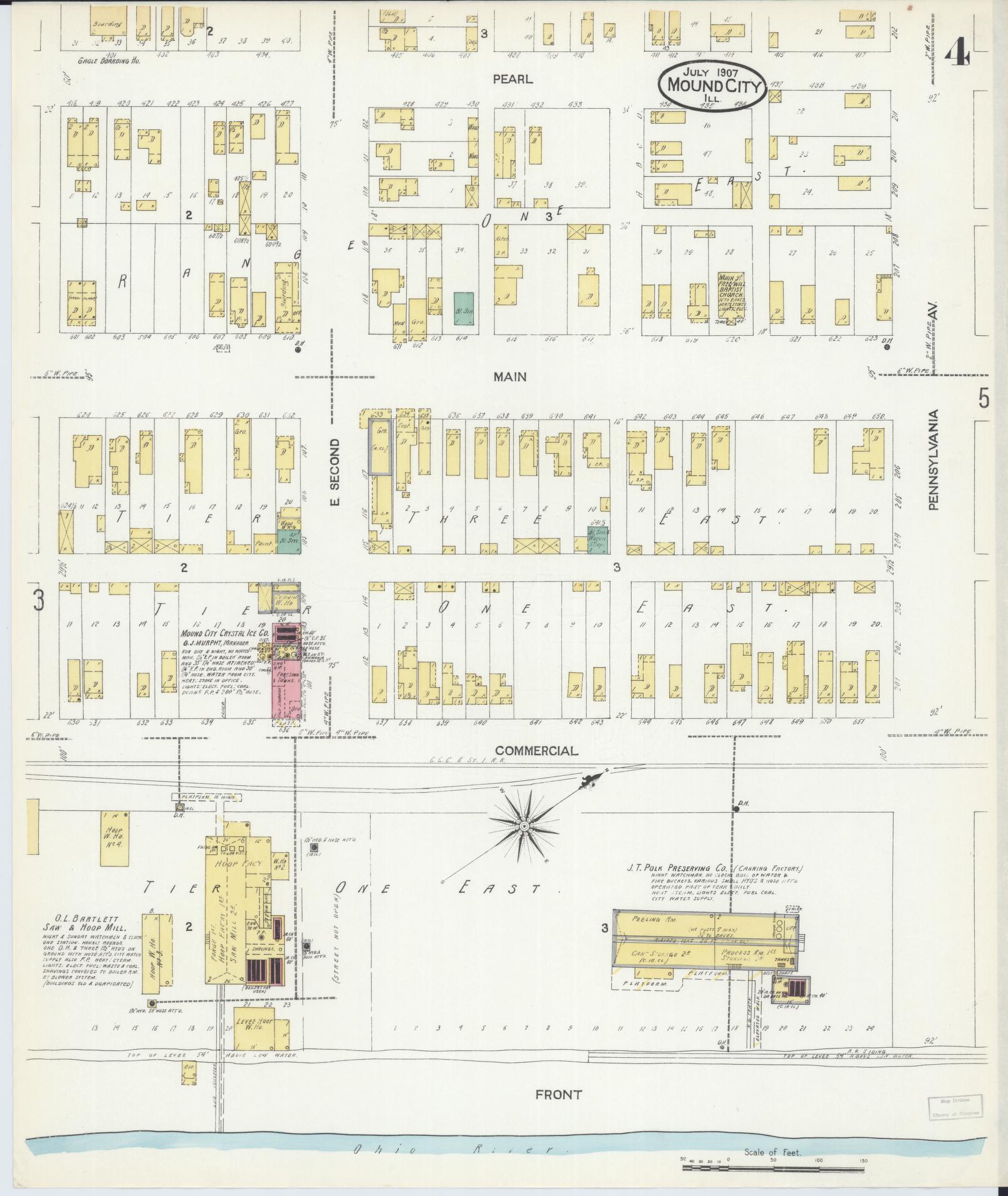 Sanborn Fire Insurance Map from Mound City, Pulaski County, Illinois (1907), Sheet #0004 - Complete Map Set gallery image, historic Sanborn map, vintage wall art, Illinois Illinois