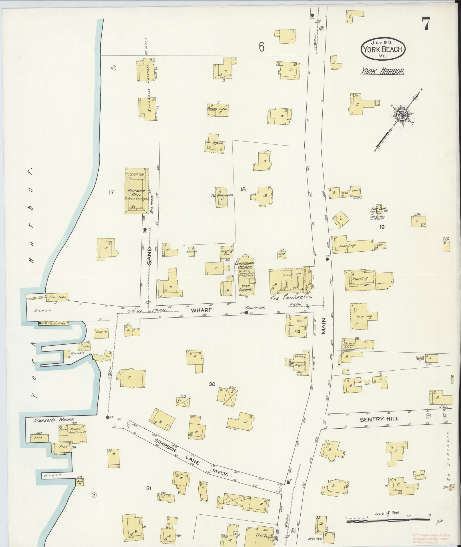 Sanborn Fire Insurance Map from York Beach, York County, Maine (1913), Sheet #0007 - Complete Map Set gallery image, historic Sanborn map, vintage wall art, Maine Maine