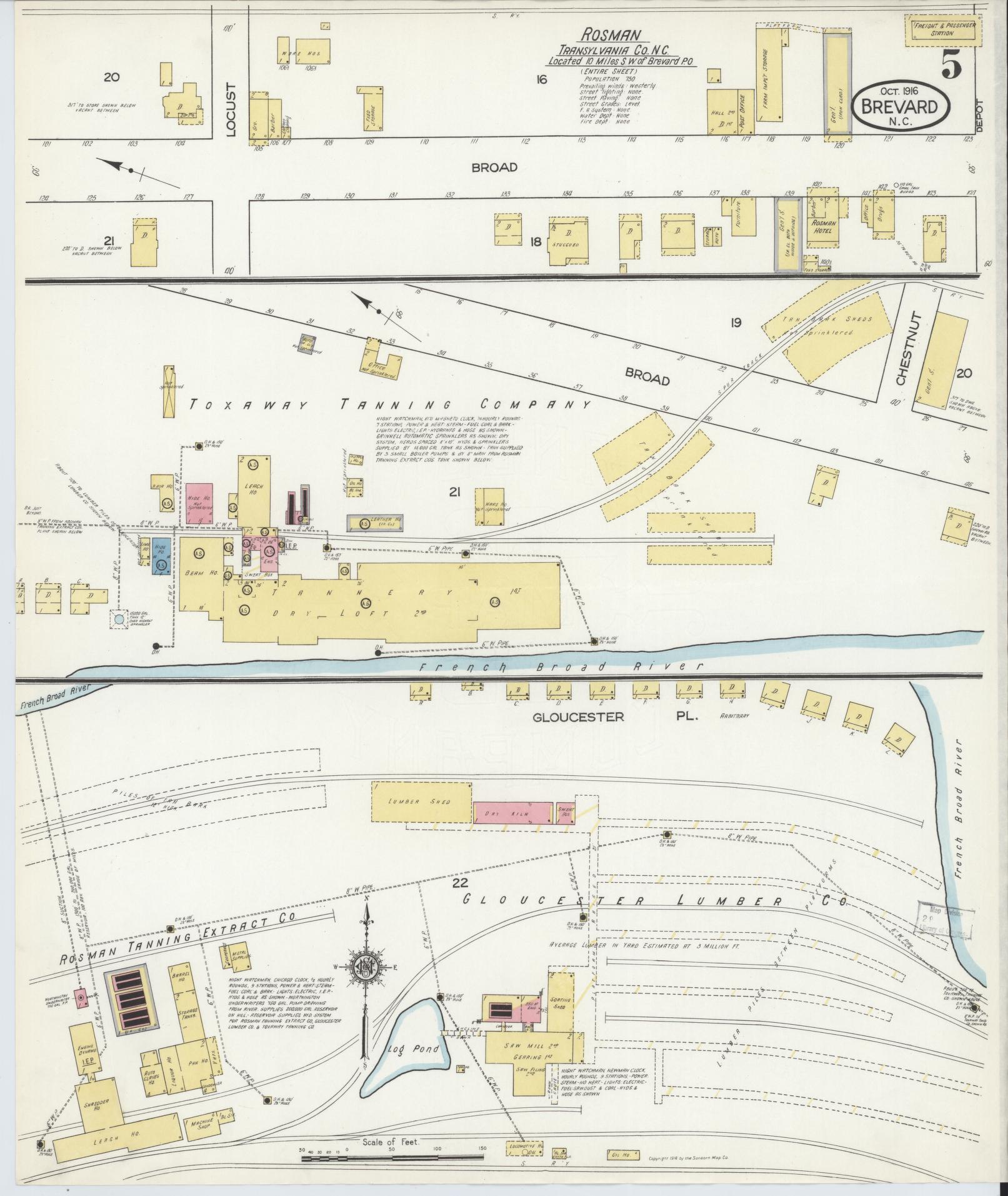 Sanborn Fire Insurance Map from Brevard, Transylvania County, North Carolina (1916), Sheet #0005 - Complete Map Set gallery image, historic Sanborn map, vintage wall art, North Carolina North Carolina