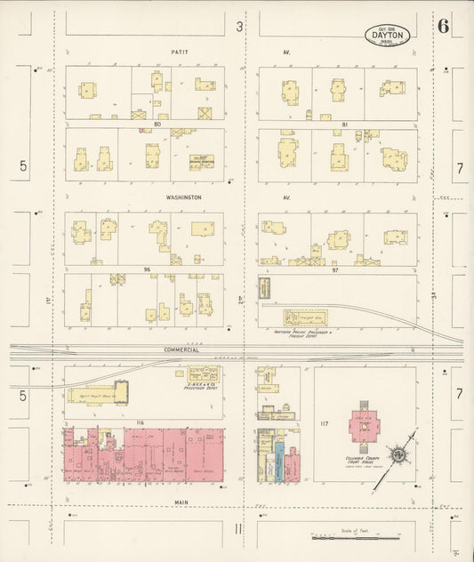 Sanborn Fire Insurance Map from Dayton, Columbia County, Washington (1916), Sheet #0006 - Historic Sanborn Fire Insurance Map Print, vintage old map wall art, antique decor, genealogy gift, Washington Washington map