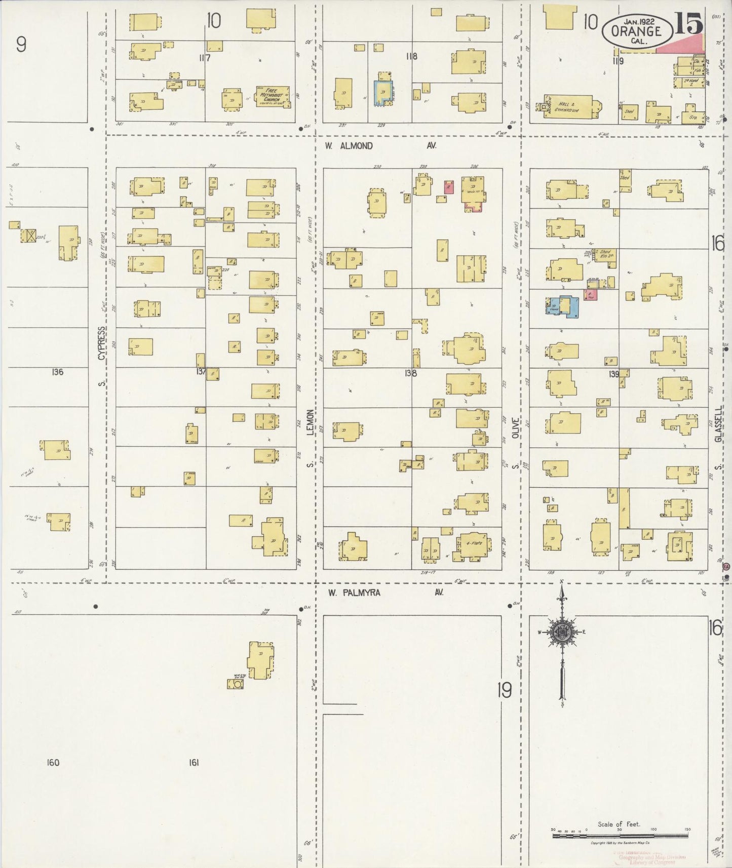 Sanborn Fire Insurance Map from Orange, Orange County, California (1922), Sheet #0015 - Complete Map Set gallery image, historic Sanborn map, vintage wall art, California California