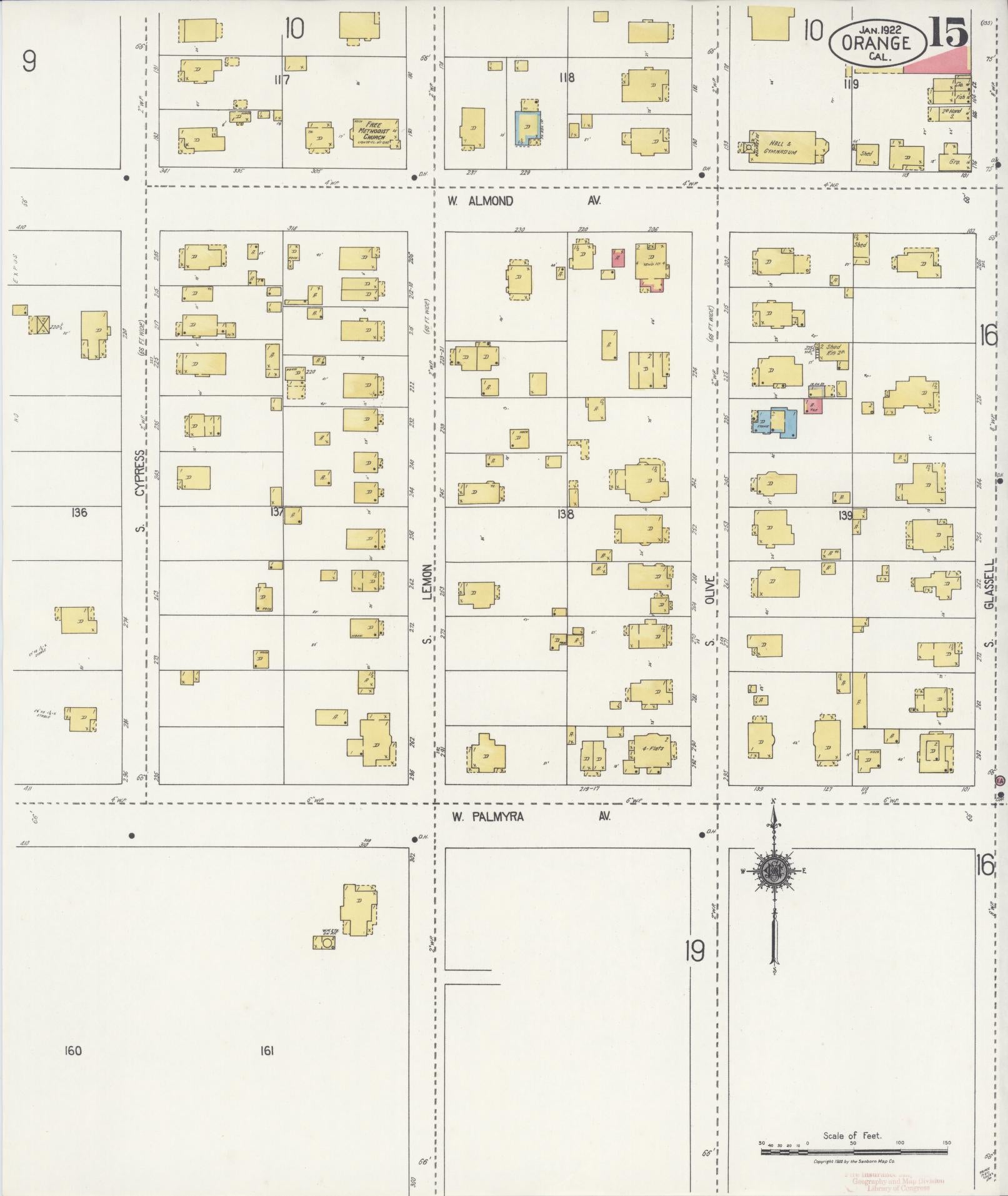 Sanborn Fire Insurance Map from Orange, Orange County, California (1922), Sheet #0015 - Complete Map Set gallery image, historic Sanborn map, vintage wall art, California California