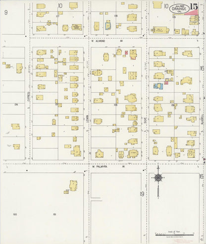 Sanborn Fire Insurance Map from Orange, Orange County, California (1922), Sheet #0015 - Complete Map Set gallery image, historic Sanborn map, vintage wall art, California California