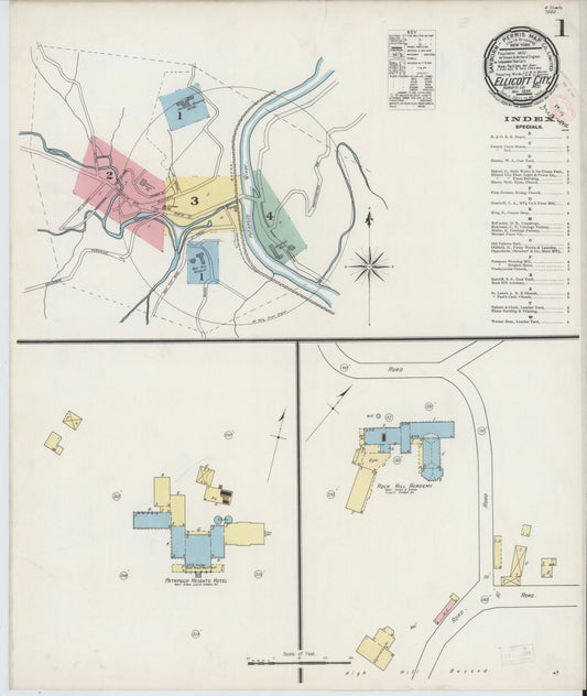 Sanborn Fire Insurance Map from Ellicott City, Howard County, Maryland (1894), Sheet #0001 - Historic Sanborn Fire Insurance Map Print, vintage old map wall art, antique decor, genealogy gift, Maryland Maryland map