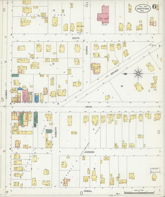Sanborn Fire Insurance Map from Hartford, Washington County, Wisconsin (1907), Sheet #0006 - Historic Sanborn Fire Insurance Map Print, vintage old map wall art, antique decor, genealogy gift, Wisconsin Wisconsin map