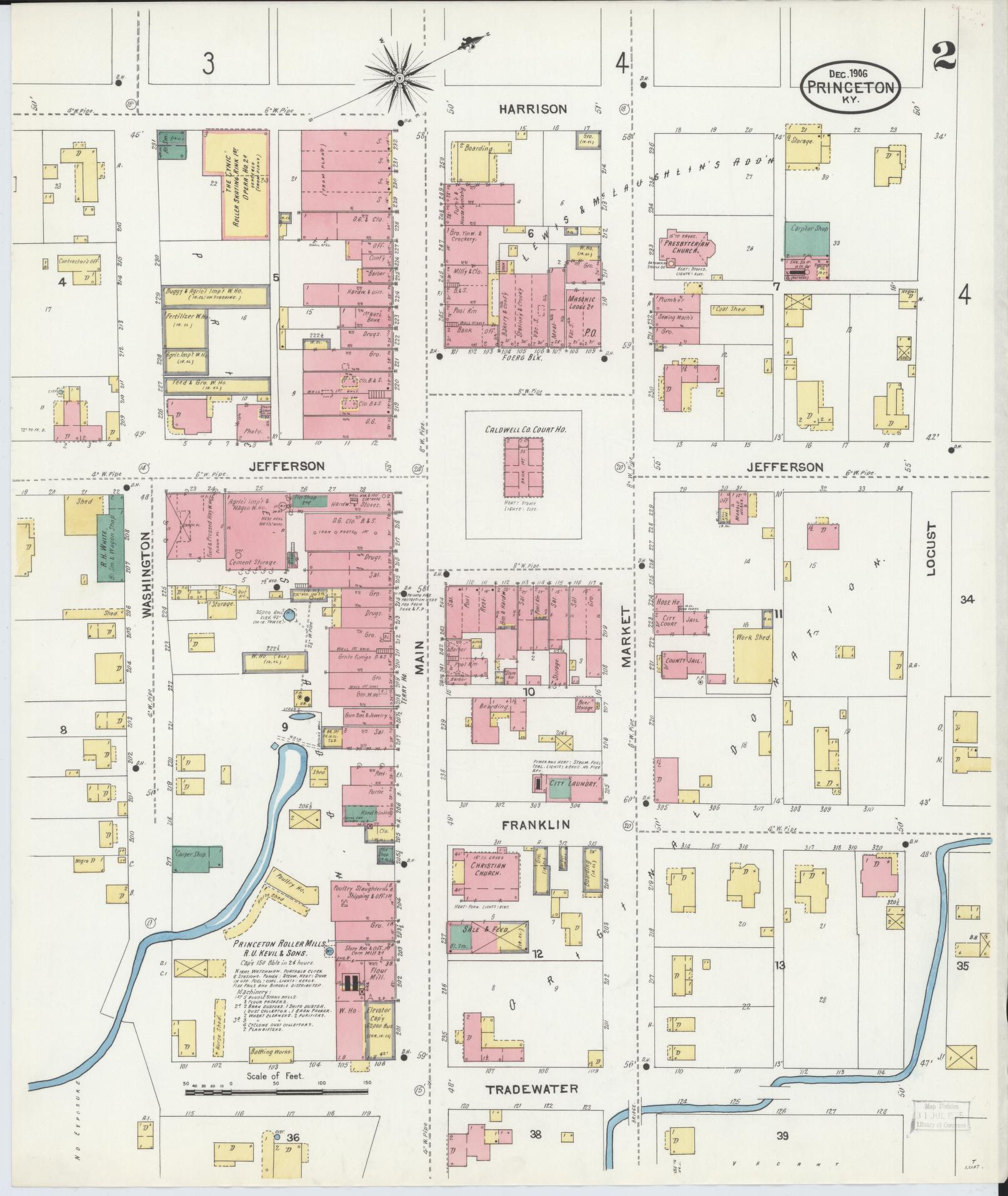 Sanborn Fire Insurance Map from Princeton, Caldwell County, Kentucky (1906), Sheet #0002 - Complete Map Set gallery image, historic Sanborn map, vintage wall art, Kentucky Kentucky