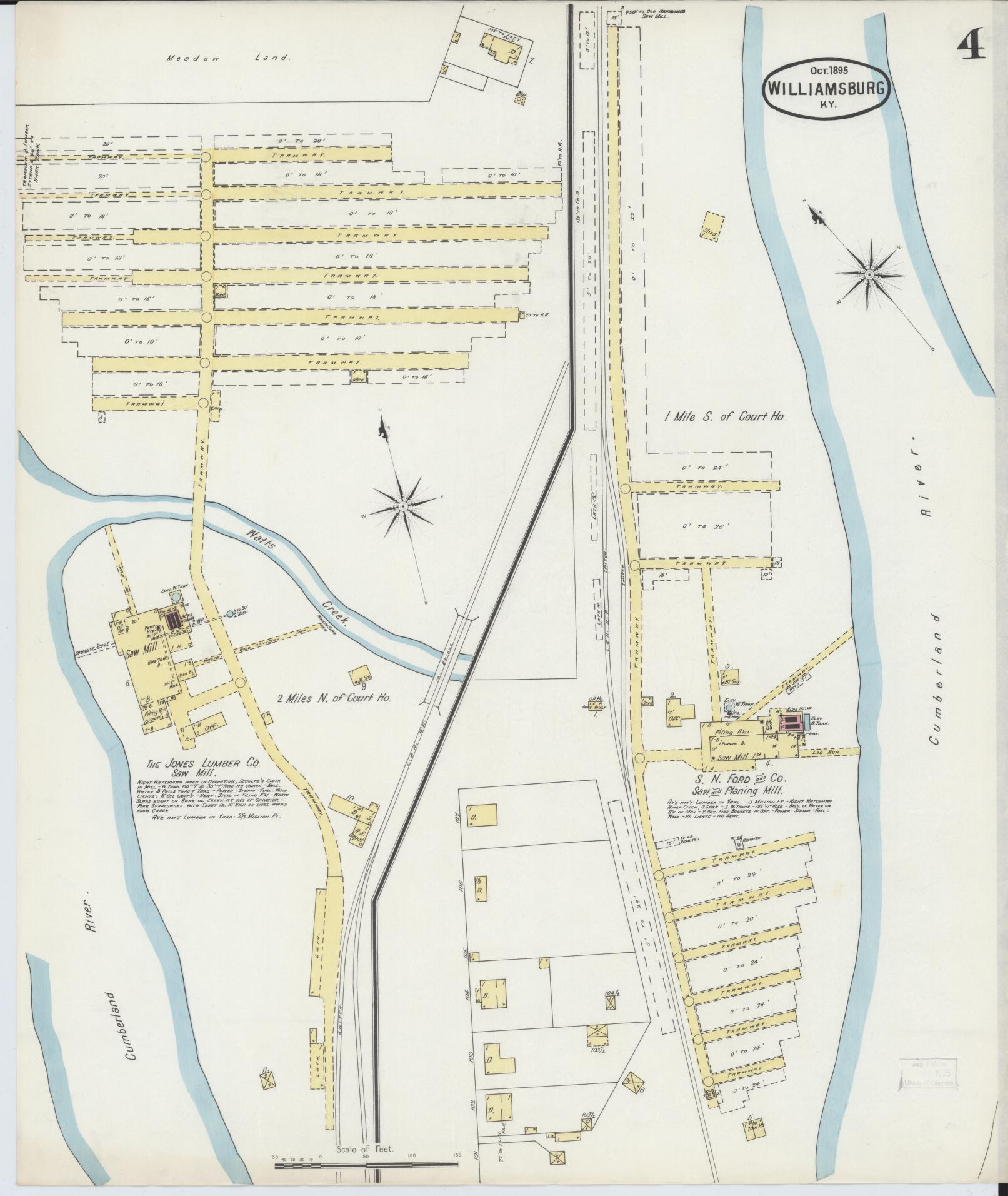 Sanborn Fire Insurance Map from Williamsburg, Whitley County, Kentucky (1895), Sheet #0004 - Complete Map Set gallery image, historic Sanborn map, vintage wall art, Kentucky Kentucky