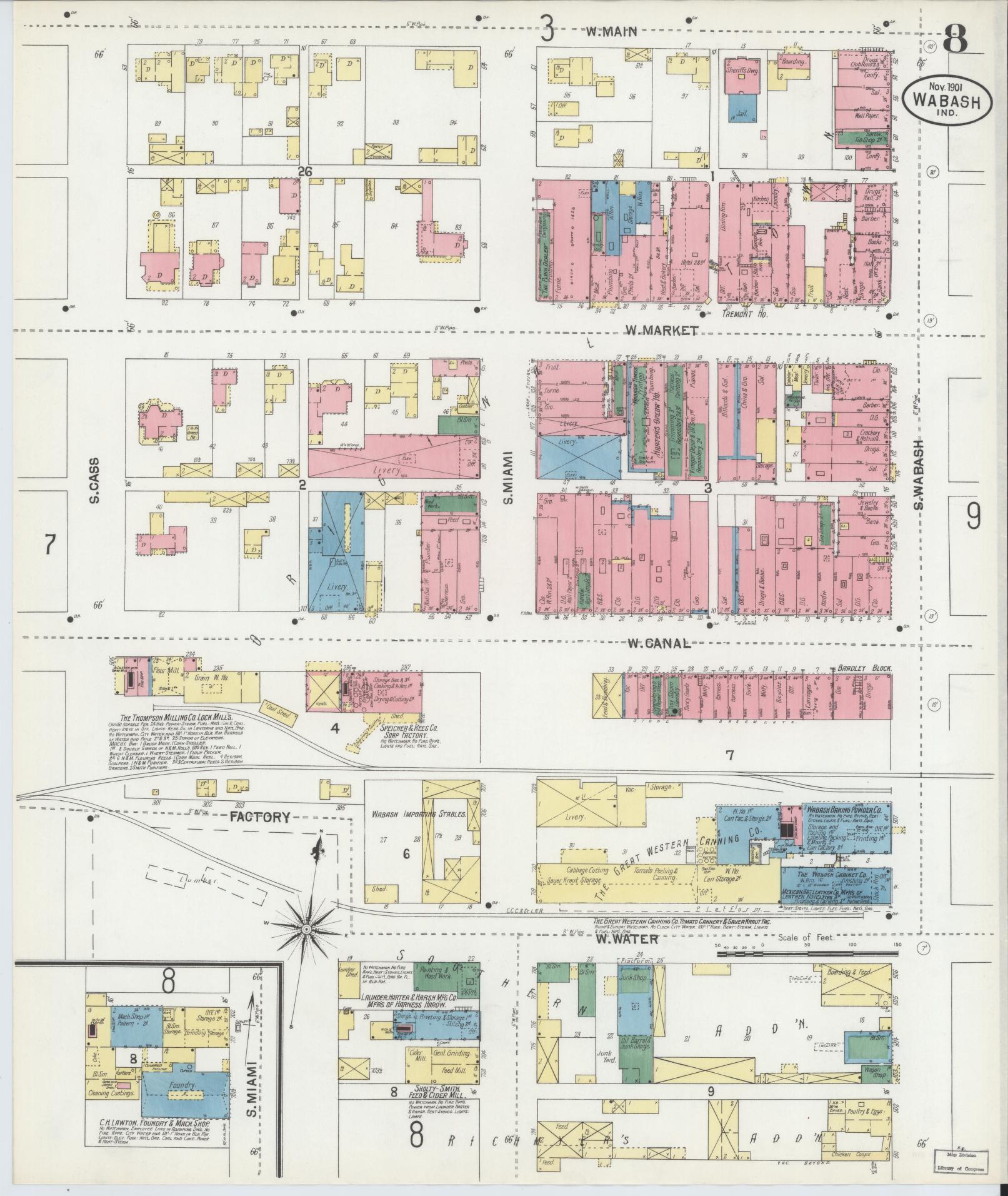 Sanborn Fire Insurance Map from Wabash, Wabash County, Indiana (1901), Sheet #0008 - Historic Sanborn Fire Insurance Map Print, vintage old map wall art, antique decor, genealogy gift, Indiana Indiana map