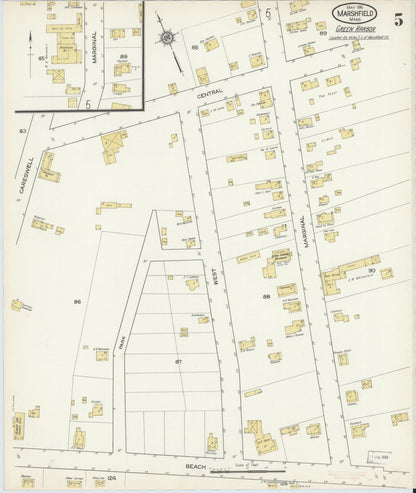 Sanborn Fire Insurance Map from Marshfield, Plymouth County, Massachusetts (1916), Sheet #0005 - Complete Map Set gallery image, historic Sanborn map, vintage wall art, Massachusetts Massachusetts
