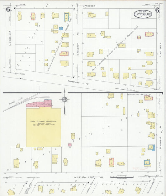 Sanborn Fire Insurance Map from Crystal Lake, McHenry County, Illinois (1929), Sheet #0006 - Historic Sanborn Fire Insurance Map Print, vintage old map wall art, antique decor, genealogy gift, Illinois Illinois map