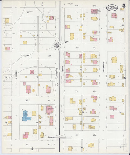 Sanborn Fire Insurance Map from Warsaw, Hancock County, Illinois (1906), Sheet #0005 - Historic Sanborn Fire Insurance Map Print, vintage old map wall art, antique decor, genealogy gift, Illinois Illinois map