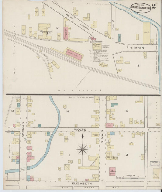 Sanborn Fire Insurance Map from Harrisonburg, Independent Cities, Virginia (1886), Sheet #0002 - Historic Sanborn Fire Insurance Map Print, vintage old map wall art, antique decor, genealogy gift, Virginia Virginia map