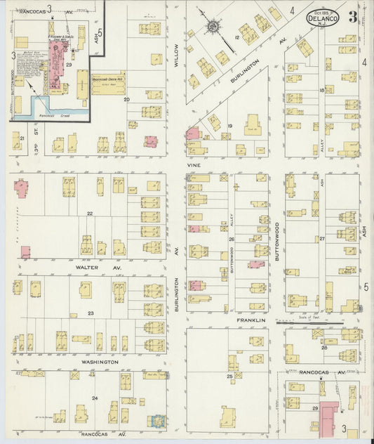 Sanborn Fire Insurance Map from Delanco, Burlington County, New Jersey (1915), Sheet #0003 - Historic Sanborn Fire Insurance Map Print, vintage old map wall art, antique decor, genealogy gift, New Jersey New Jersey map