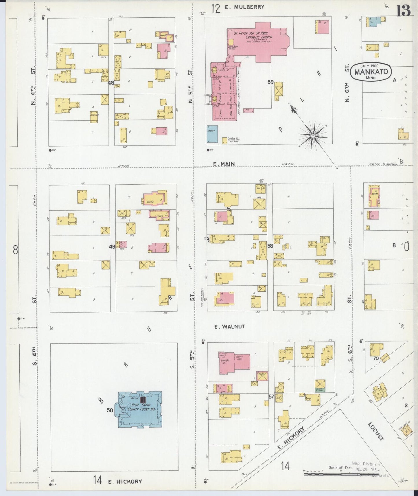 Sanborn Fire Insurance Map from Mankato, Blue Earth County, Minnesota (1900), Sheet #0013 - Historic Sanborn Fire Insurance Map Print, vintage old map wall art, antique decor, genealogy gift, Minnesota Minnesota map