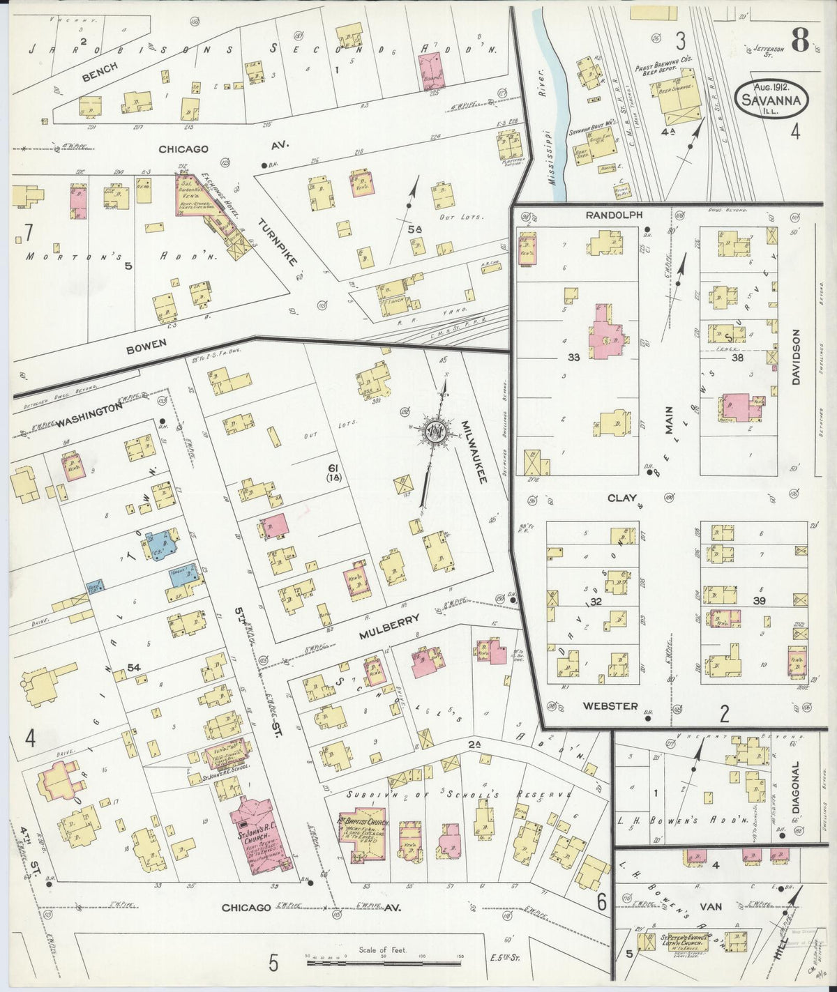 Sanborn Fire Insurance Map from Savanna, Carroll County, Illinois (1912), Sheet #0008 - Historic Sanborn Fire Insurance Map Print, vintage old map wall art, antique decor, genealogy gift, Illinois Illinois map