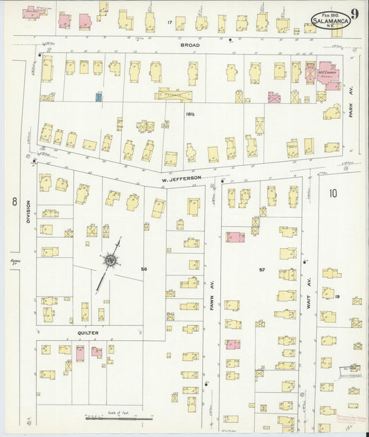 Sanborn Fire Insurance Map from Salamanca, Cattaraugus County, New York (1910), Sheet #0009 - Historic Sanborn Fire Insurance Map Print, vintage old map wall art, antique decor, genealogy gift, New York New York map
