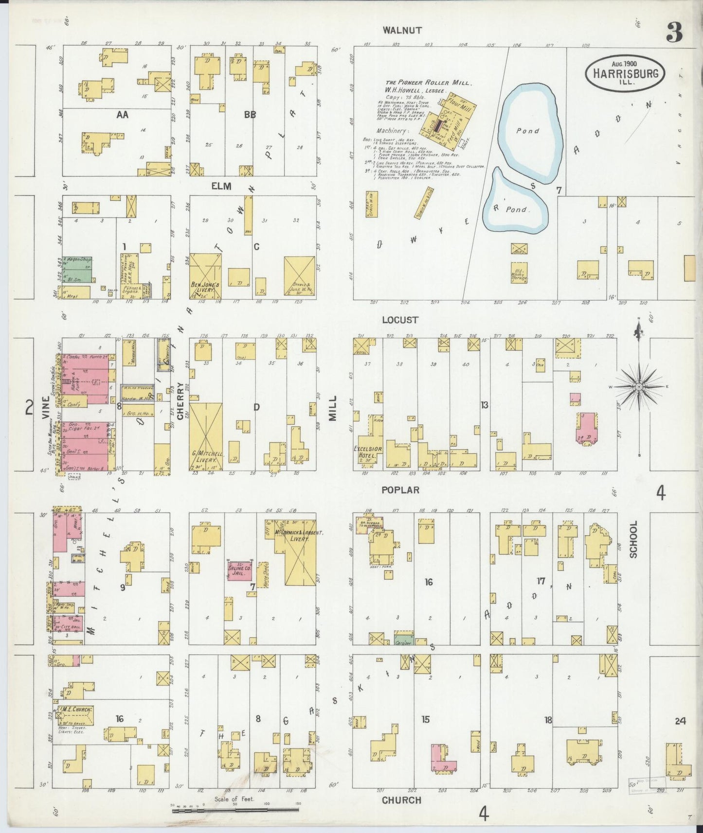 Sanborn Fire Insurance Map from Harrisburg, Saline County, Illinois (1900), Sheet #0003 - Historic Sanborn Fire Insurance Map Print, vintage old map wall art, antique decor, genealogy gift, Illinois Illinois map