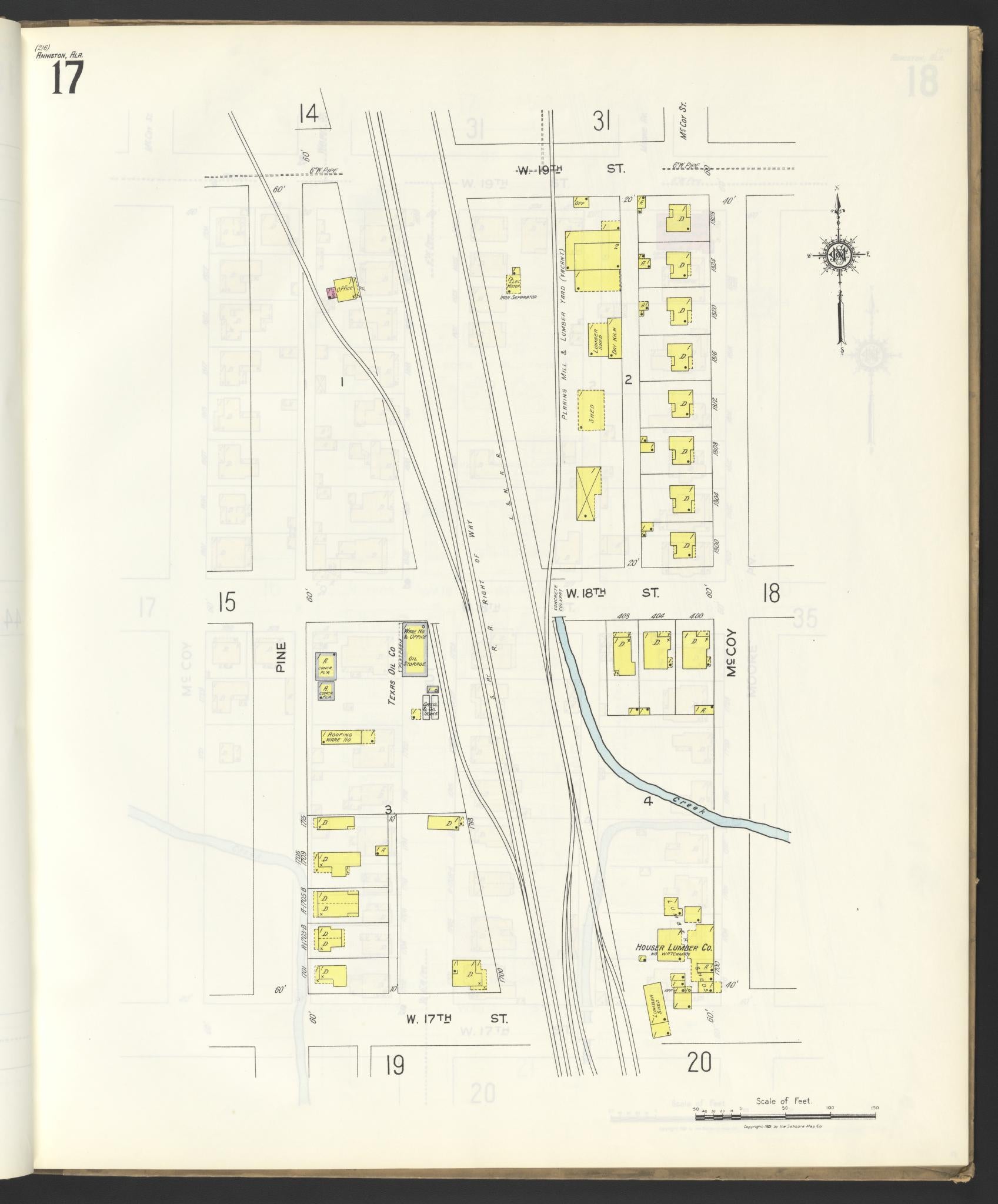 Sanborn Fire Insurance Map from Anniston, Calhoun County, Alabama (1925), Sheet #0017 - Historic Sanborn Fire Insurance Map Print, vintage old map wall art, antique decor, genealogy gift, Alabama Alabama map