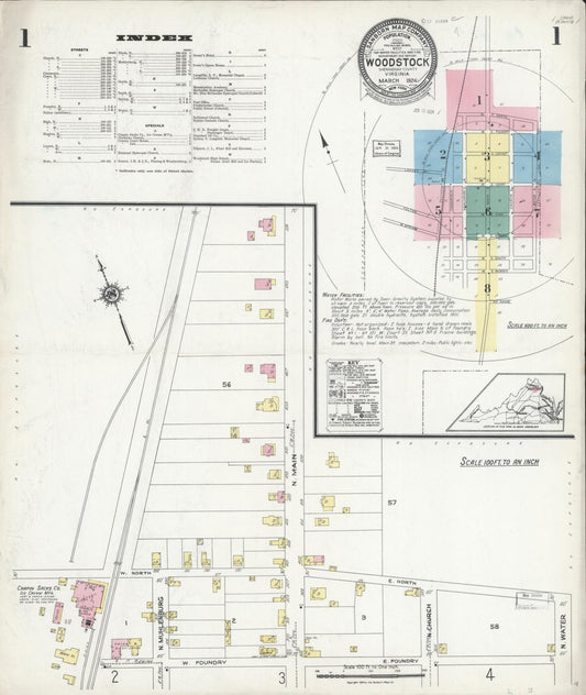 Sanborn Fire Insurance Map from Woodstock, Shenandoah County, Virginia (1924), Sheet #0001 - Complete Map Set gallery image, historic Sanborn map, vintage wall art, Virginia Virginia