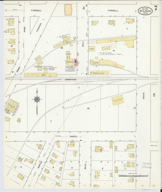 Sanborn Fire Insurance Map from Saint Louis, Gratiot County, Michigan (1910), Sheet #0007 - Historic Sanborn Fire Insurance Map Print, vintage old map wall art, antique decor, genealogy gift, Michigan Michigan map